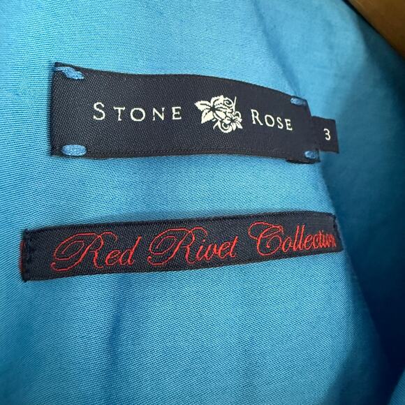STONE ROSE Red Rivet Collection Blue Button Up Shirt Contrast Cuff | Large - Picture 3 of 8